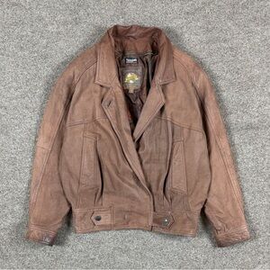 Vintage 90s Wilsons Adventure Bound Brown Genuine Leather Bomber Jacket Womens M